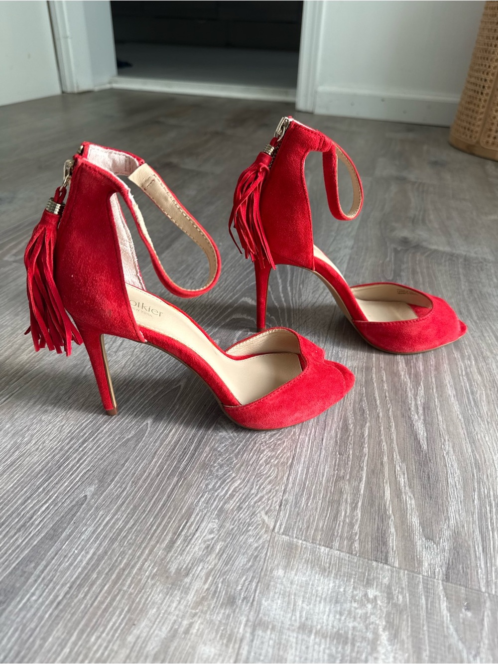 Botkier Red Suede Tassel Ankle-Strap Heels